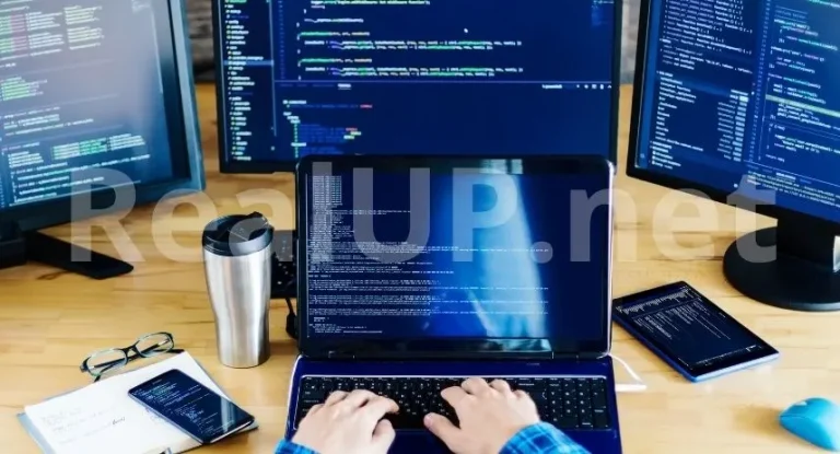 Програмист работи на модерен лаптоп, подходящ за кодиране през 2025 година